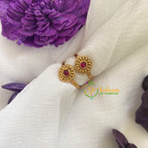 Premium AD Stone Toe Rings -Dotted Flower-Red -G7511